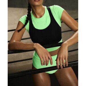 Alo Crop Finesse Short Sleeve Ultramint Neon Bright Stretchy Cropped T-Shirt Top
